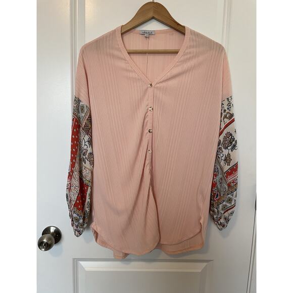 White Birch Button Down Patchwork Blouse Top Size Small Peach Pink Made In USA - Picture 8 of 10